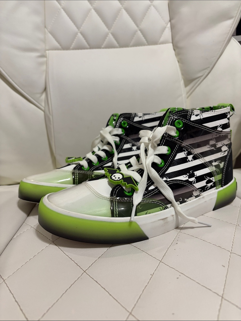 High-Top Skate Sneakers in Black and Neon Green